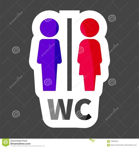 Icono Del Vector Del Retrete Placa En La Etiqueta Engomada Coloreada Wc