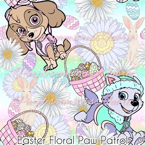 Easter Floral Paw Patrol Cotton Lycra Purpleseamstress Fabric