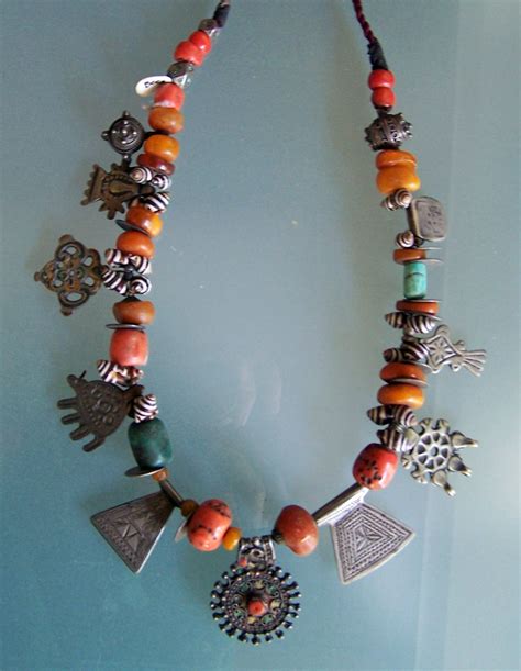 Morocco Berber Necklace Coral Shell Amazonite Silver And Amber