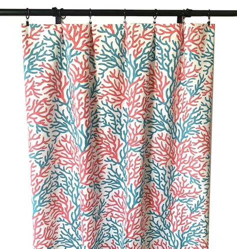 Coastal Reef Curtains Coral Turquoise Curtains 2 Curtain Etsy