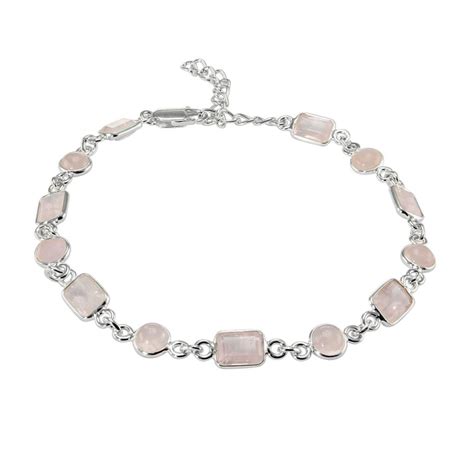 Bracelet En Argent 925 Et Quartz Rose Ref 41092