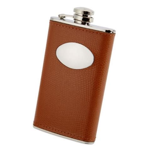 Personalised Oz Stainless Steel Brown Leather Hip Flask