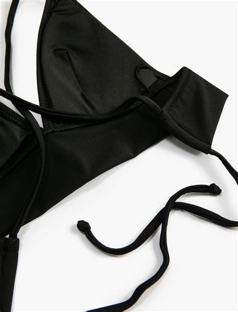 Siyah Kadın Bralet Üçgen Bikini Üstü Çapraz Askılı Kaplı SAK BM Koton