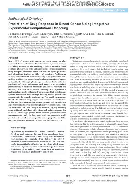 Pdf Mathematical Oncology Prediction Of Drug Response In Breast