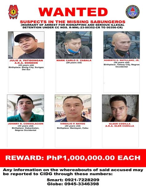 Pnp Releases Wanted Poster Of Guards Linked To Missing Sabungeros