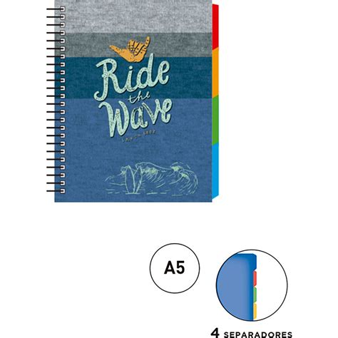 Cuaderno Forma Francesa Senfort Riders Wave Espiral Cuadro Chico Hojas