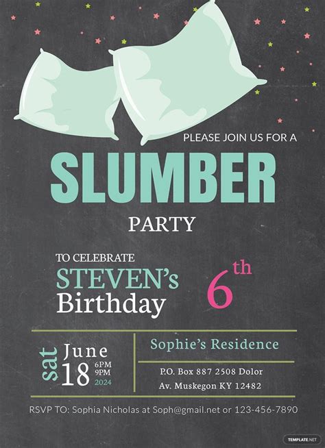 Slumber Party Invitation Template Illustrator Word Outlook Apple