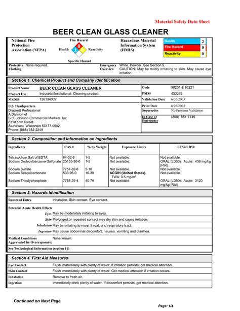 Windex Msds Pdf Safety Occupational Safety And Health 44 Off