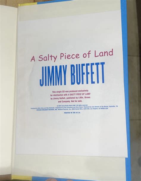 Jimmy Buffett A Salty Piece Of Land Hard Cover With Exclusive Free Cd