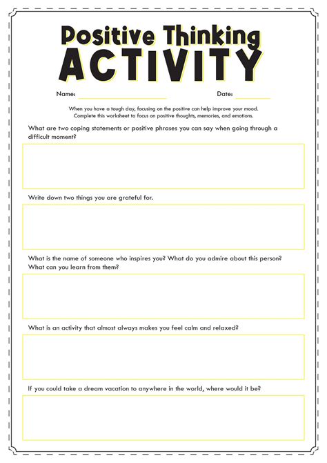 15 Positive Thinking Worksheets Printable Self Esteem Activities