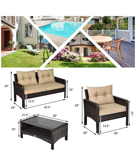 Gymax 4pcs Rattan Wicker Patio Conversation Set Cushioned Outdoor