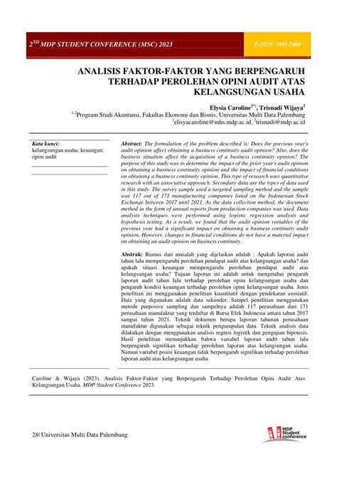 PDF Analisis Faktor Faktor Yang Berpengaruh Terhadap Perolehan Opini