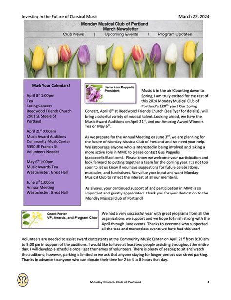 March 2024 Newsletter Monday Musical Club Of Portland