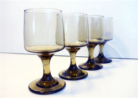 Set Of 4 Libbey Tawny Accent Wine Or Juice Glasses Vintage Libbey