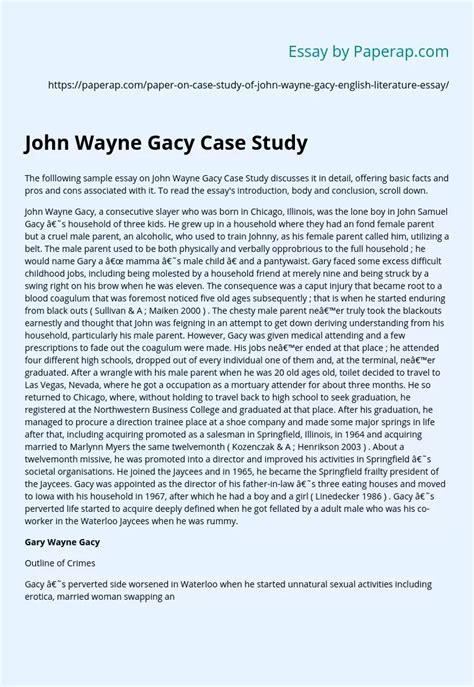 John Wayne Gacy Case Study Free Essay Example