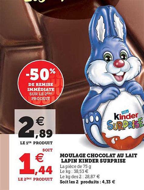 Promo Moulage Chocolat Au Lait Lapin Kinder Surprise Chez Super U