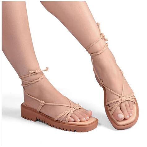 Sandalia Flatform de Amarração Nude Regimattos