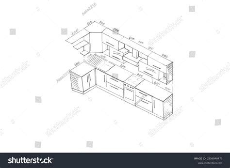 Sketch Drawing Furniture Kitchen Dimensions Design Stock Illustration ...