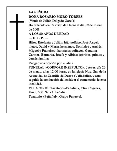 DOÑA ROSARIO MORO TORRES Esquela Necrológica El Norte de Castilla
