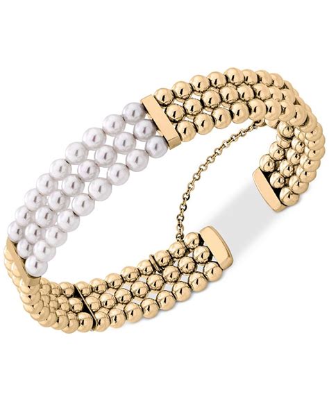 Majorica Gold Tone Bead And Imitation Pearl Bangle Bracelet Macys