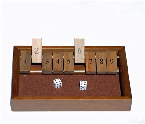 We Games Dice Board Game 9 Number Flip Tiles Dark Stained Wooden Box