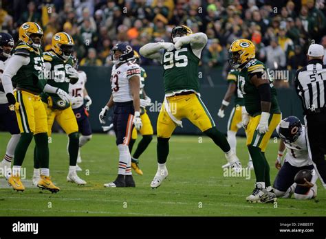 Green Bay Packers Defensive Tackle Devonte Wyatt 95 Celebrates A Sack