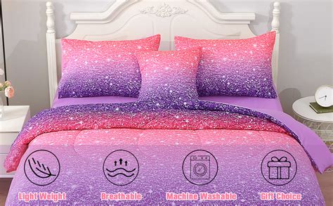 Jqinhome Twin Pink Purple Comforter Set 6 Piece Bed In A Bag 3d Colorful Bedding Set For Girls