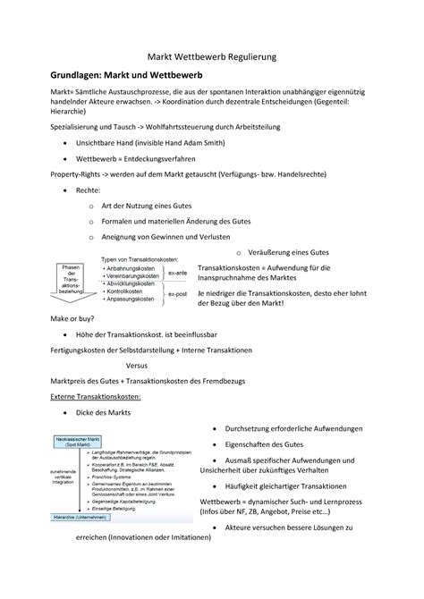Markt Zusammenfassung Markt Wettbewerb Regulierung Grundlagen Markt