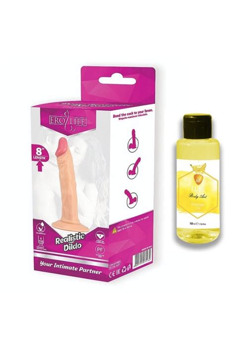 Erolife Hafif Damarlı Düz 20 Cm Realistik Dildo Masaj Yağı Hediyeli Fiyatı Yorumları