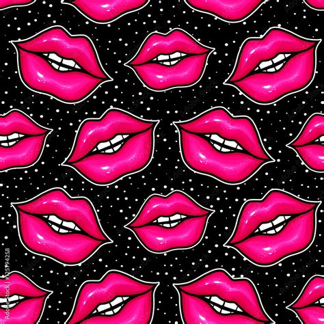 Pink lips seamless pattern Vector female lips background.Colorful ...