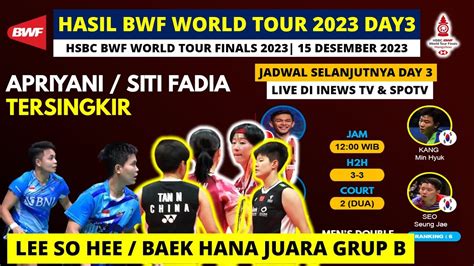 Hasil HSBC BWF World Tour Finals 2023 Hari Ini Day 3 Apriyani Siti