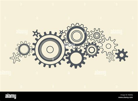 Abstract Black Connected Cogs Gears Vector Illustration Stock Vector