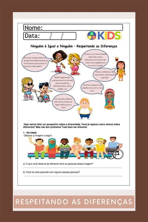 Atividade Sobre Respeito As Diferenças - Atividade de Alfabetização - Respeitando as Diferenças | Somos todos ...