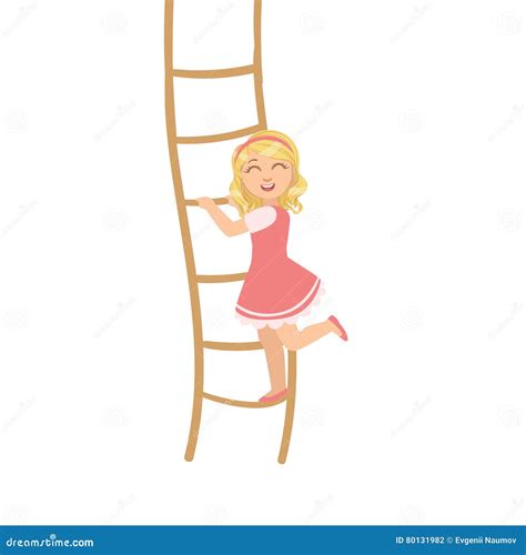 Girl In Pink Dress Climbing Rope Ladder Stock Vector Illustration Of