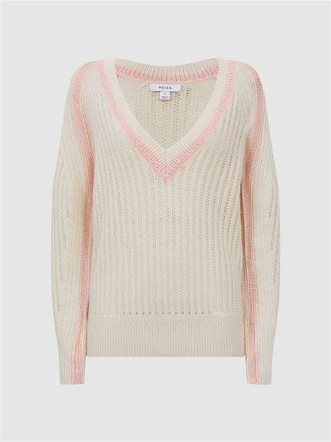 Reiss Vale Wool Blend Knitted V Neck Jumper Reiss