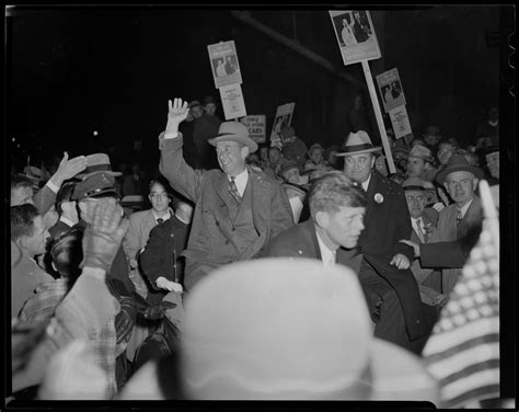 Adlai Stevenson Waving To Crowd From Car With Paul Dever And John F