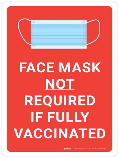 Face Mask Not Required If Fully Vaccinated With Icon Red Portrait Wall Sign