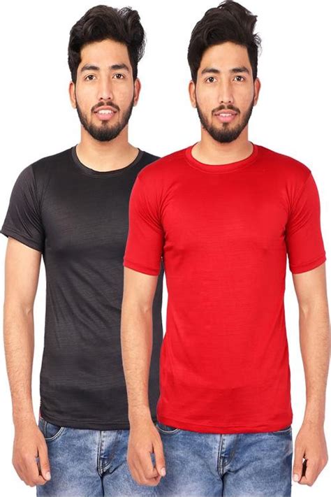 Buy Shiof Solid Men Round Neck Red Black T Shirt For Men Online At