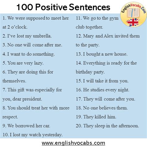 100 Examples Of Positive Sentences Examples English Vocabs