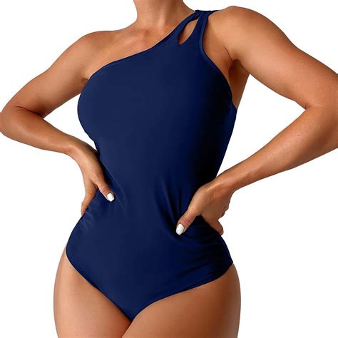 Vsssj One Shoulder Swimsuits For Women Cutout Solid Color Tummy Control