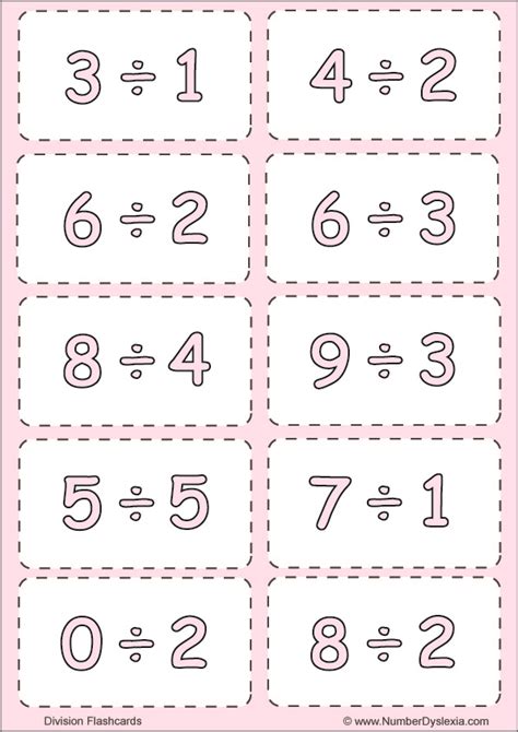 Division Facts Flashcards Printable