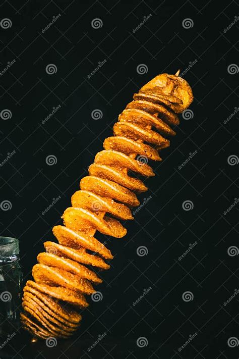 Crispy Salty Fried Tornado Potato Chips on a Stick, Street Food, Finger Food Stock Photo - Image ...