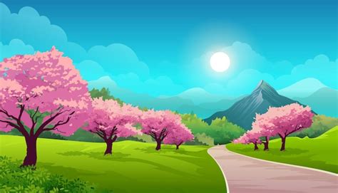 Linda paisagem da temporada de primavera ilustração vetorial de