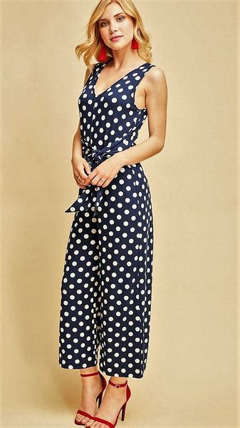 Navy And White Polka Dot Jumpsuit With Self Tie Midnight Magnolia Boutique