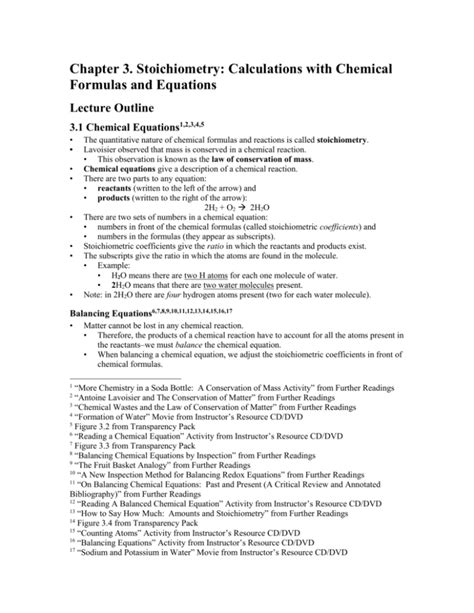 Chapter 3 Stoichiometry Calculations With Chemical Formulas And