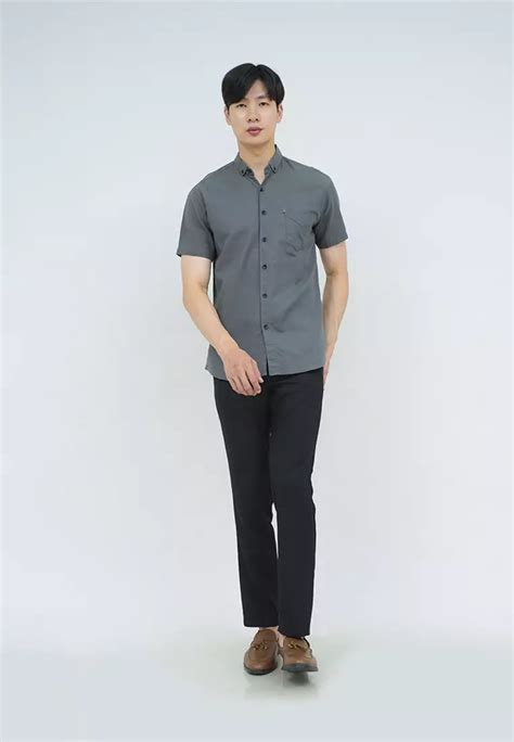 Jual House Of Cuff Kemeja Lengan Pendek Pria Formal Slim Fit Grey