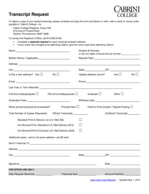 Fillable Online Cabrini Transcript Request Cabrini College Cabrini