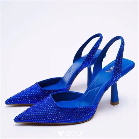 Charming Royal Blue Evening Party Rhinestone Womens Shoes 2021 6 Cm