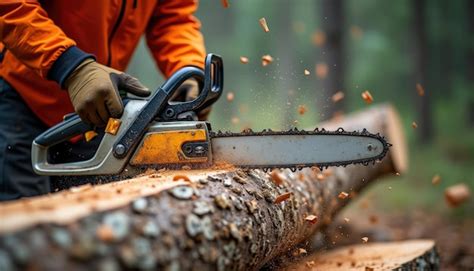 Lumberjack Using Chainsaw To Cut Down A Tree Premium Ai Generated Image