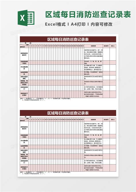 区域每日消防巡查记录表excel模板下载熊猫办公